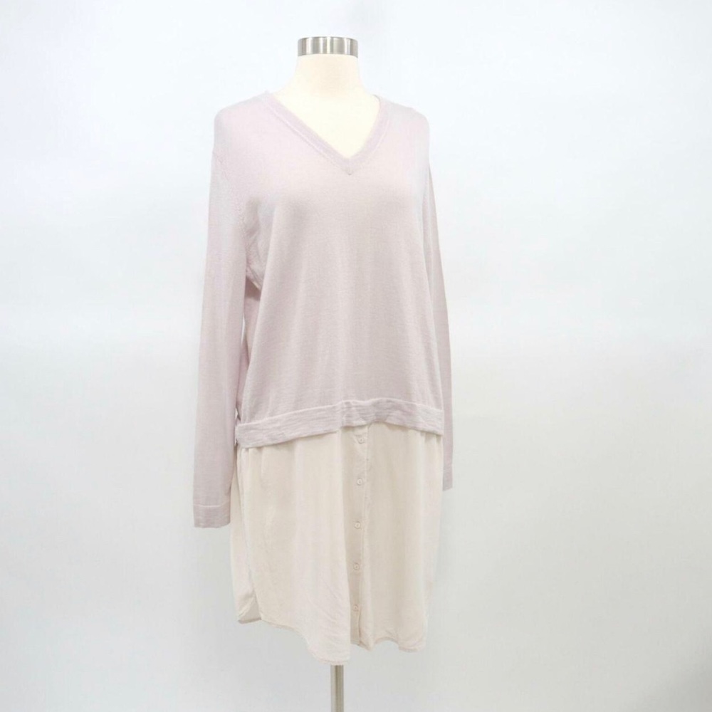 COS Layered Button Down Silk & Wool V-neck Pullover Sweater - Size S